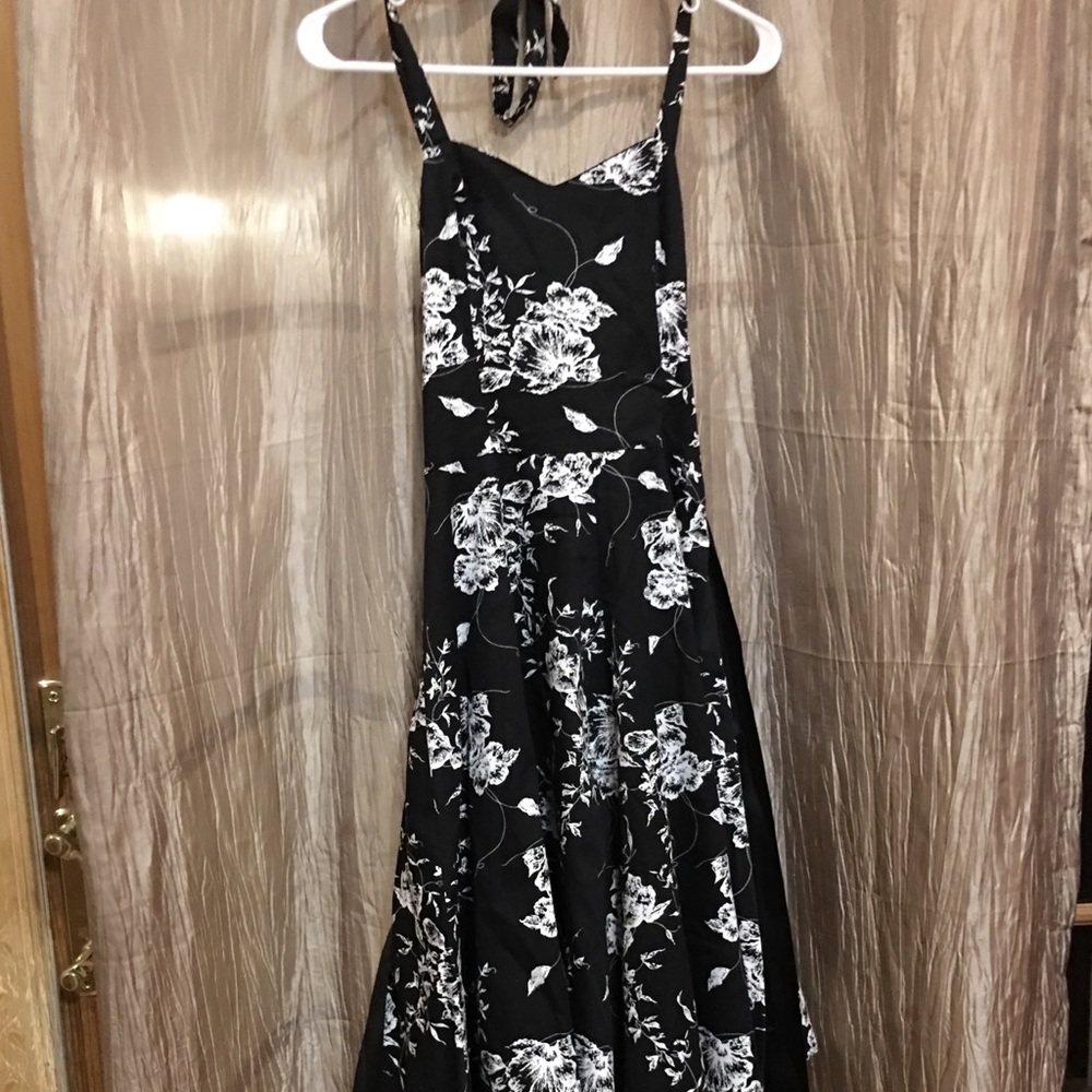 Black and white floral dress.